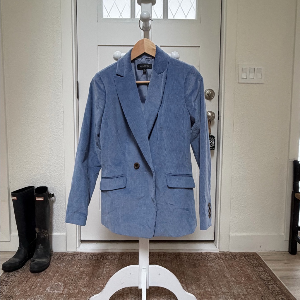 Talbots Blue Corduroy Velvet Double-Button Blazer
